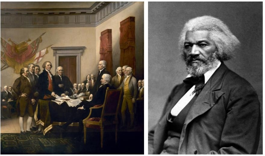 One image of the Founding Fathers signing the Declaration of Independence and another of Fredrick Douglass