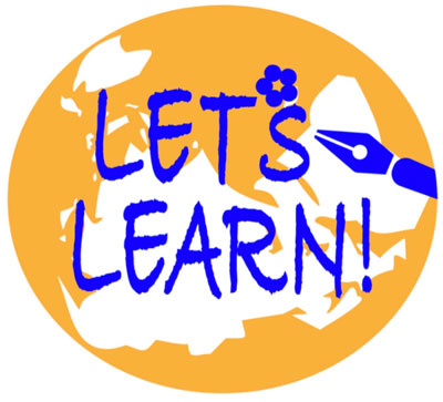 Let's Learn logo circle in orange with blue font.