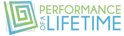 Performance of a lifetime logo in green and blue text.